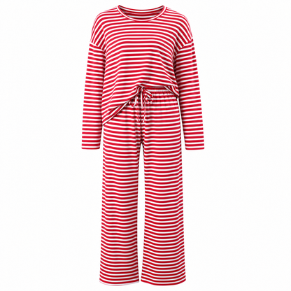 Legeres Streifen-Set aus Oberteil und Hose für Damen