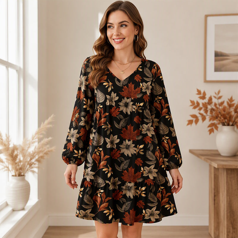 🔥Beliebtes Produkt ！✨Elegantes Kleid für Damen mit Ahornblatt-Print