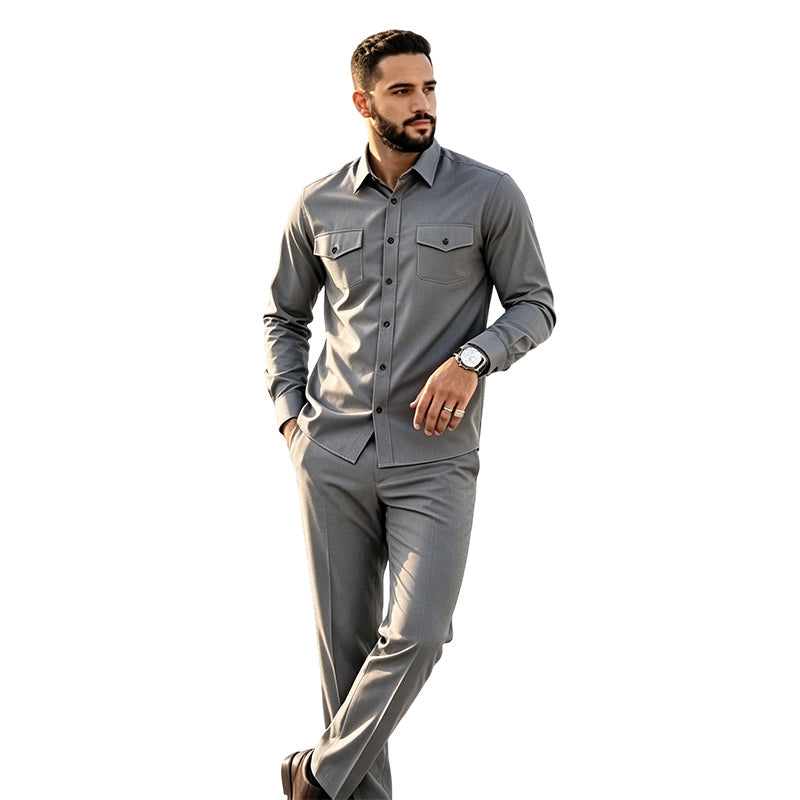 📢🎉50%Rabatt!!!🛍️✨Herren Zweiteiler-Set aus Polyester, bestehend aus Hemd und Hose