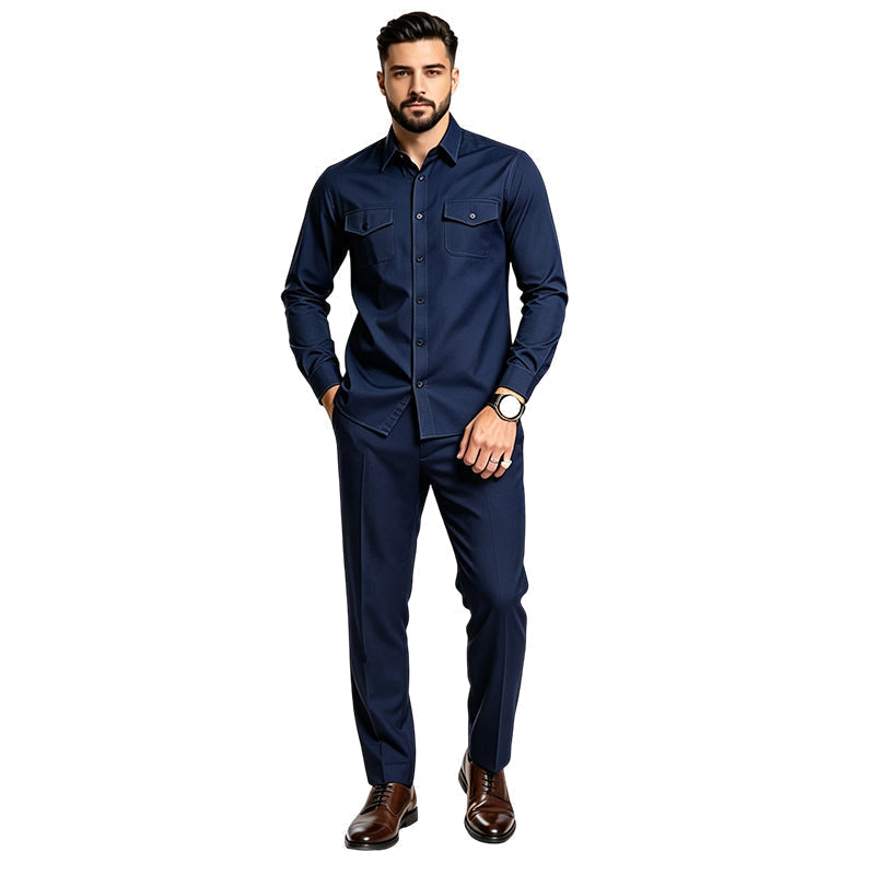 📢🎉50%Rabatt!!!🛍️✨Herren Zweiteiler-Set aus Polyester, bestehend aus Hemd und Hose