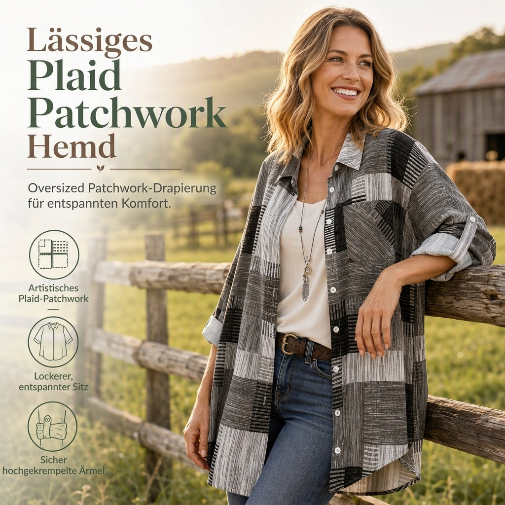 💎👕 Bestseller – Lässiges Karohemd mit Patchwork – bequem und knitterfest