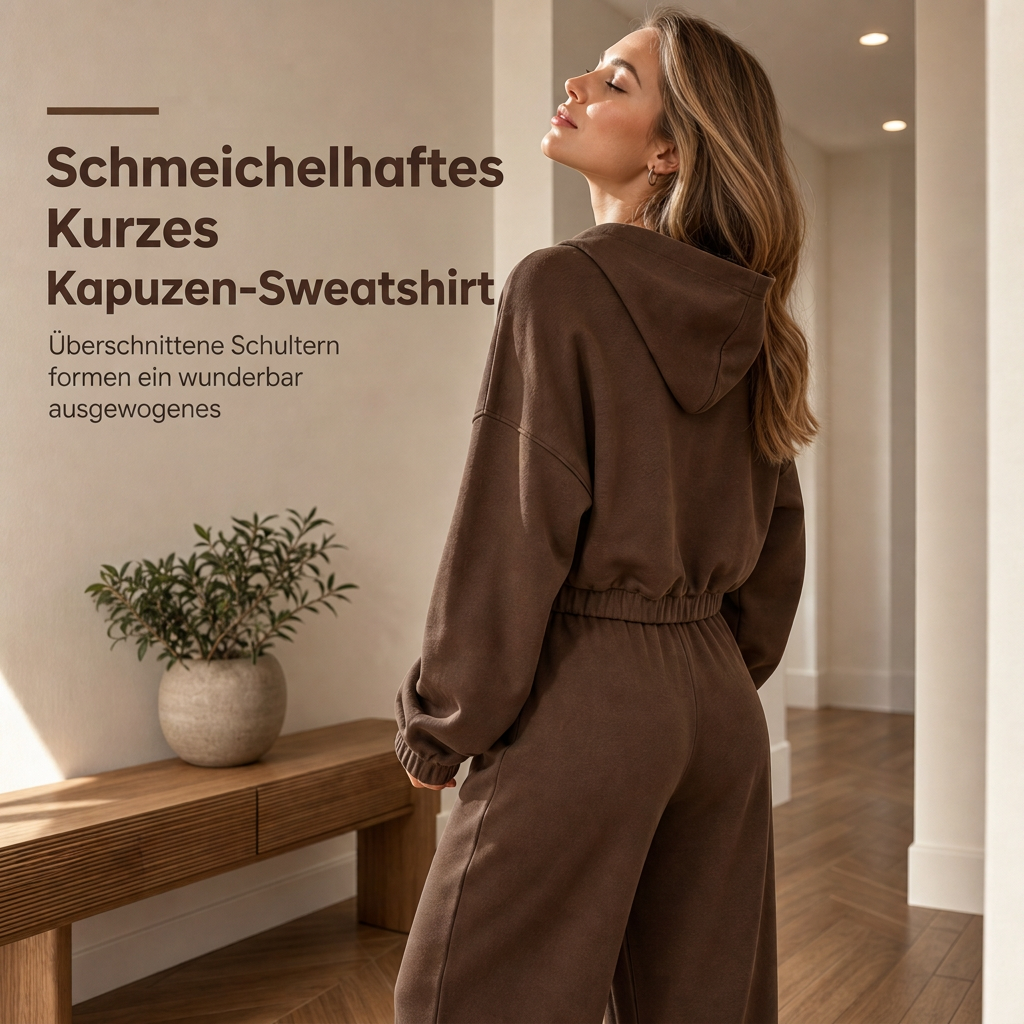 📢📢50%Rabatt!!!🎉✨Lässiges, weich gestricktes zweiteiliges Lounge-Set für Damen mit Kapuzen-Reißverschluss-Sweatshirt und Weithosenbein-Hose