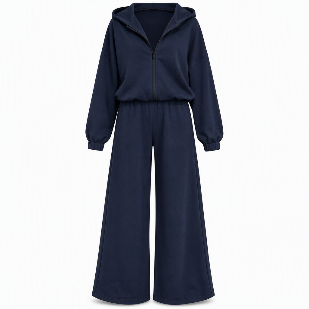 📢📢50%Rabatt!!!🎉✨Lässiges, weich gestricktes zweiteiliges Lounge-Set für Damen mit Kapuzen-Reißverschluss-Sweatshirt und Weithosenbein-Hose
