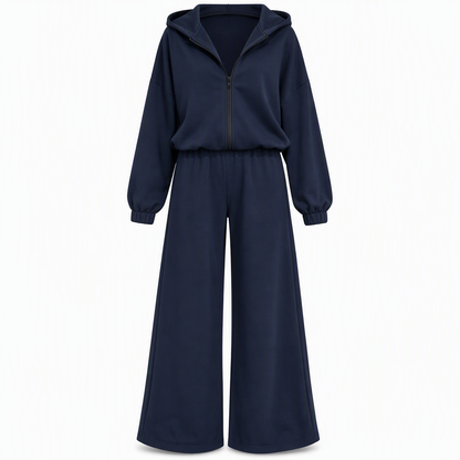 📢📢50%Rabatt!!!🎉✨Lässiges, weich gestricktes zweiteiliges Lounge-Set für Damen mit Kapuzen-Reißverschluss-Sweatshirt und Weithosenbein-Hose