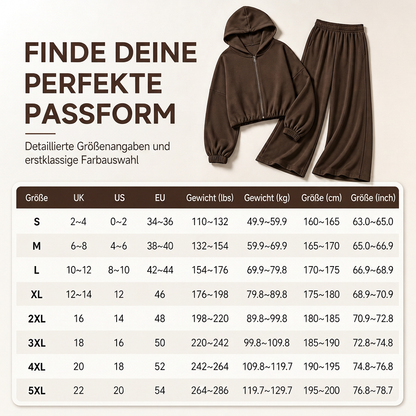 📢📢50%Rabatt!!!🎉✨Lässiges, weich gestricktes zweiteiliges Lounge-Set für Damen mit Kapuzen-Reißverschluss-Sweatshirt und Weithosenbein-Hose