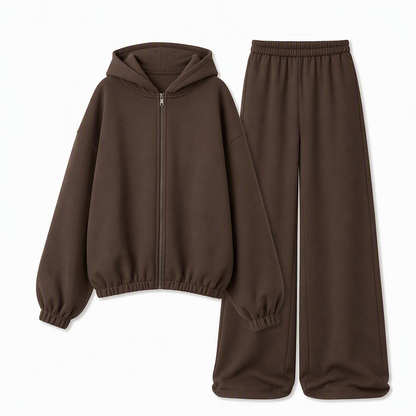 📢📢50%Rabatt!!!🎉✨Lässiges, weich gestricktes zweiteiliges Lounge-Set für Damen mit Kapuzen-Reißverschluss-Sweatshirt und Weithosenbein-Hose