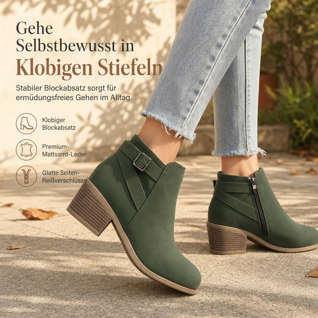 🔥 50% Rabatt 🥾 Damen-Wildleder-Stiefeletten – schräge Schnalle, Blockabsatz & Seitenreißverschluss