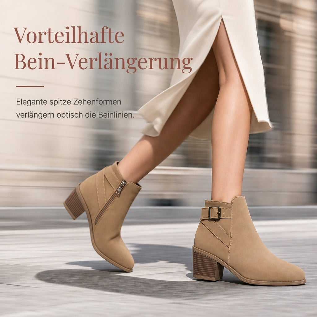 🔥 50% Rabatt 🥾 Damen-Wildleder-Stiefeletten – schräge Schnalle, Blockabsatz & Seitenreißverschluss