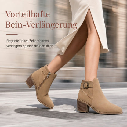 🔥 50% Rabatt 🥾 Damen-Wildleder-Stiefeletten – schräge Schnalle, Blockabsatz & Seitenreißverschluss