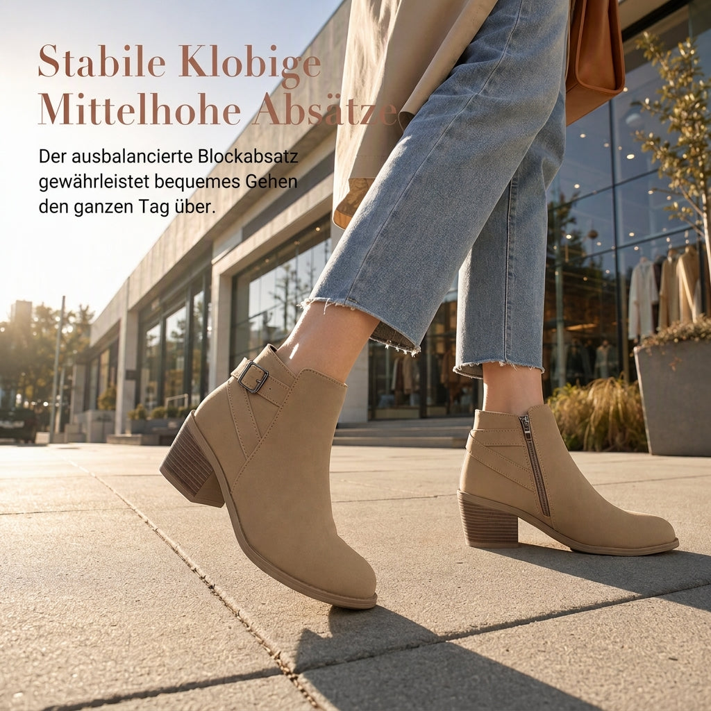 🔥 50% Rabatt 🥾 Damen-Wildleder-Stiefeletten – schräge Schnalle, Blockabsatz & Seitenreißverschluss