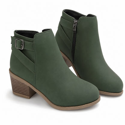 🔥 50% Rabatt 🥾 Damen-Wildleder-Stiefeletten – schräge Schnalle, Blockabsatz & Seitenreißverschluss