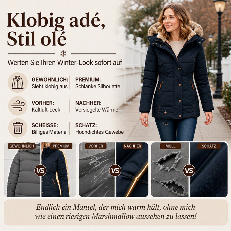 ⭐Damen taillierte gesteppte Jacke mit Kapuze