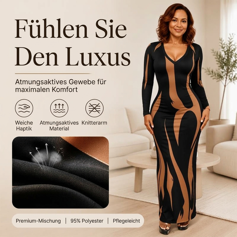 🔥Beliebtes Produkt ！✨Bedrucktes langärmeliges Bodycon-Maxikleid für Damen