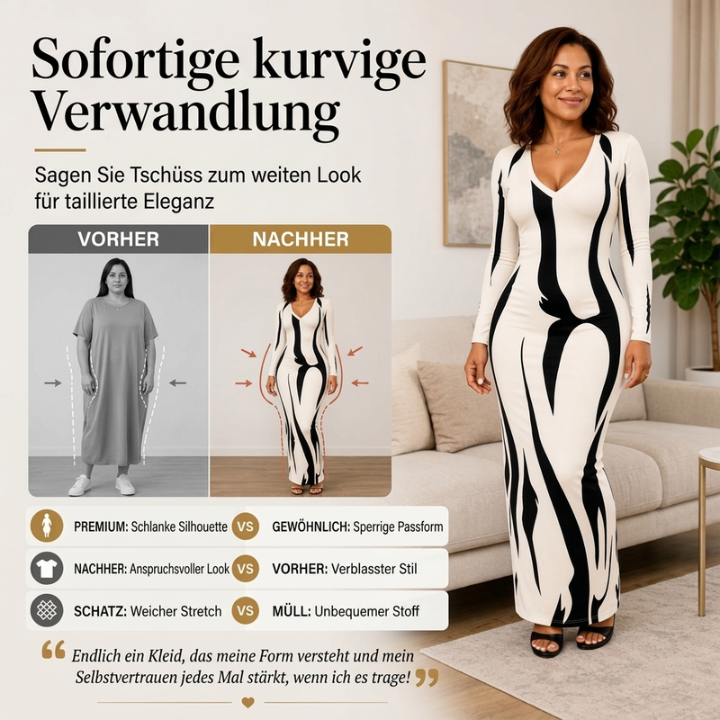 🔥Beliebtes Produkt ！✨Bedrucktes langärmeliges Bodycon-Maxikleid für Damen