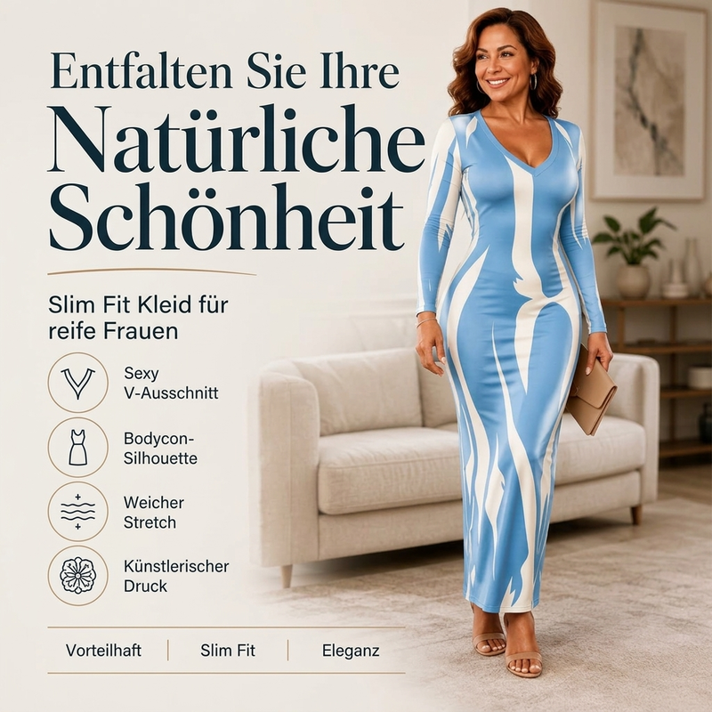 🔥Beliebtes Produkt ！✨Bedrucktes langärmeliges Bodycon-Maxikleid für Damen