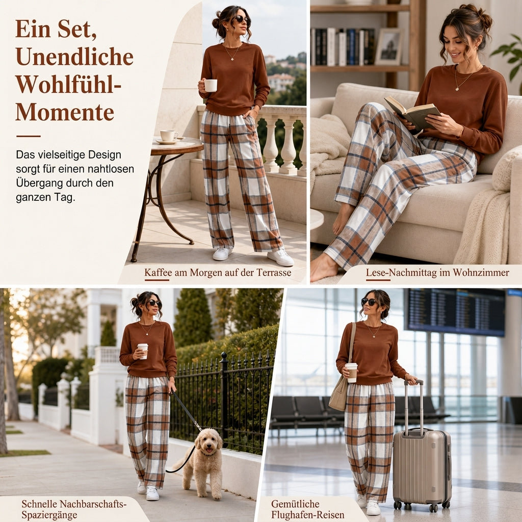 📢📢50%Rabatt!!!🎉✨Weiches lässiges Damen-Set aus Rundhalspullover und weitem Bein-Hosen