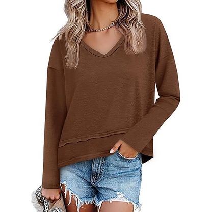 Lockeres Langarmshirt mit V-Ausschnitt für Damen