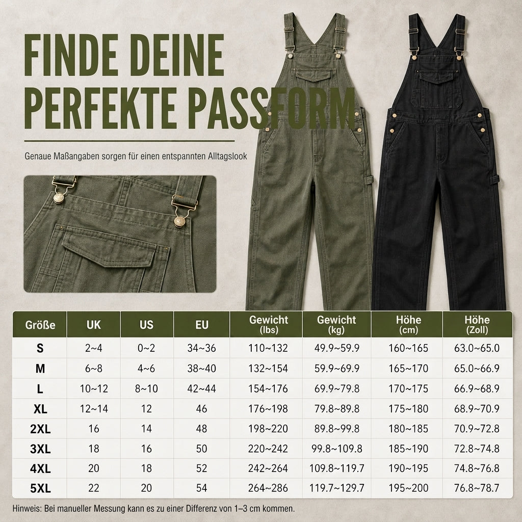 📢🎉50%Rabatt!!!🛍️✨Schwere Baumwolloveralls für Herren, Relaxed Fit, gerades Bein, Utility-Latzhosen mit mehreren Taschen