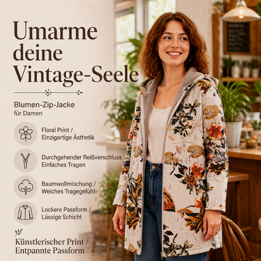 🍁 Damen Kapuzenmantel mit Vintage-Blättermuster – Lässig, warm & immer passend