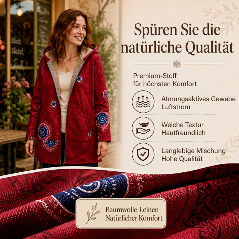 🍁 Damen Kapuzenmantel mit Vintage-Blättermuster – Lässig, warm & immer passend