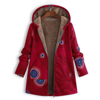 🍁 Damen Kapuzenmantel mit Vintage-Blättermuster – Lässig, warm & immer passend