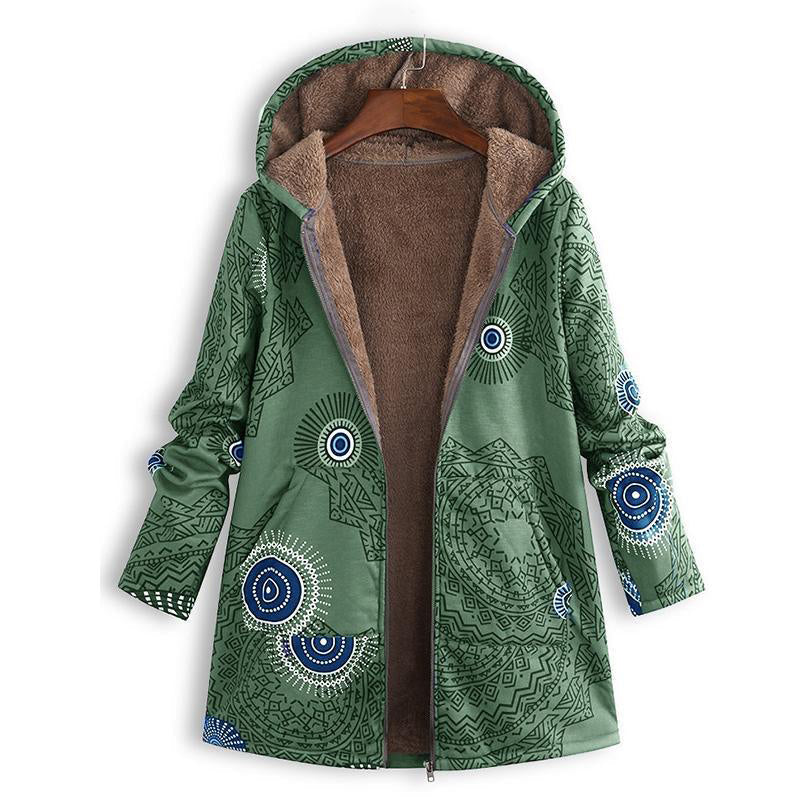 🍁 Damen Kapuzenmantel mit Vintage-Blättermuster – Lässig, warm & immer passend