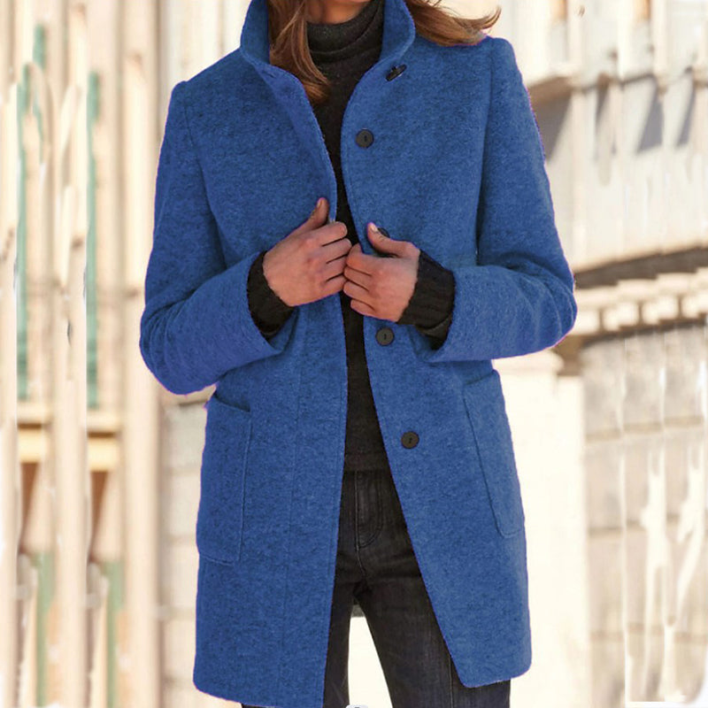 🍂 Klassisch & warm – Vintage-Wollmantel mit Stehkragen – Weicher Wollstoff, eleganter Schnitt & vielseitig kombinierbar