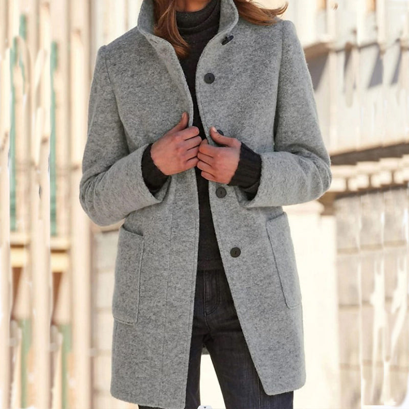 🍂 Klassisch & warm – Vintage-Wollmantel mit Stehkragen – Weicher Wollstoff, eleganter Schnitt & vielseitig kombinierbar