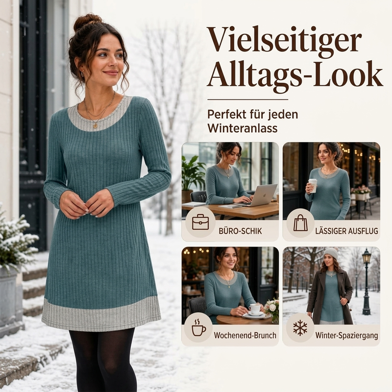 🧶 Damen-Strickkleid mit Karomuster im Patchwork-Design – Lässig, weich & immer passend