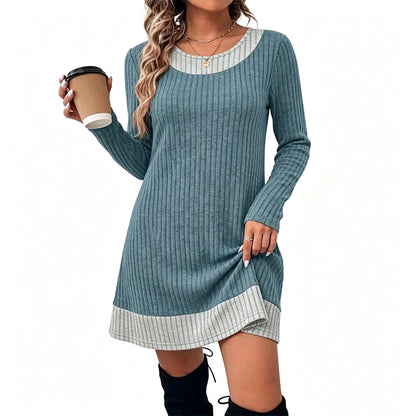 🧶 Damen-Strickkleid mit Karomuster im Patchwork-Design – Lässig, weich & immer passend