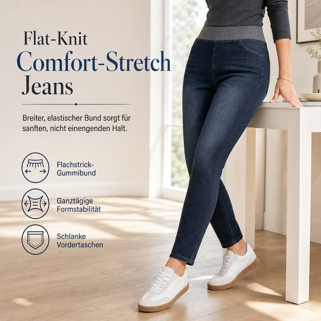 🔥Beliebtes Produkt ！✨Damen-Jeans mit hoher Leibhöhe, Schlupfbund, Slim Fit, Dunkelwaschung und breitem elastischem Bund