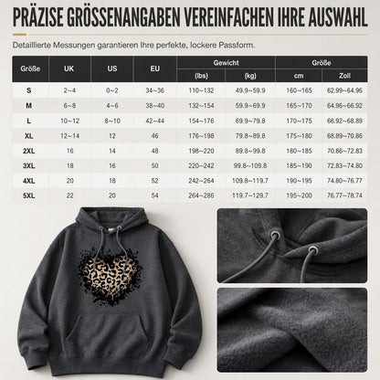 🔥Beliebtes Produkt ！✨Legeres Fleece-Hoodie für Damen mit Leopardenherz-Motiv und Kängurutasche