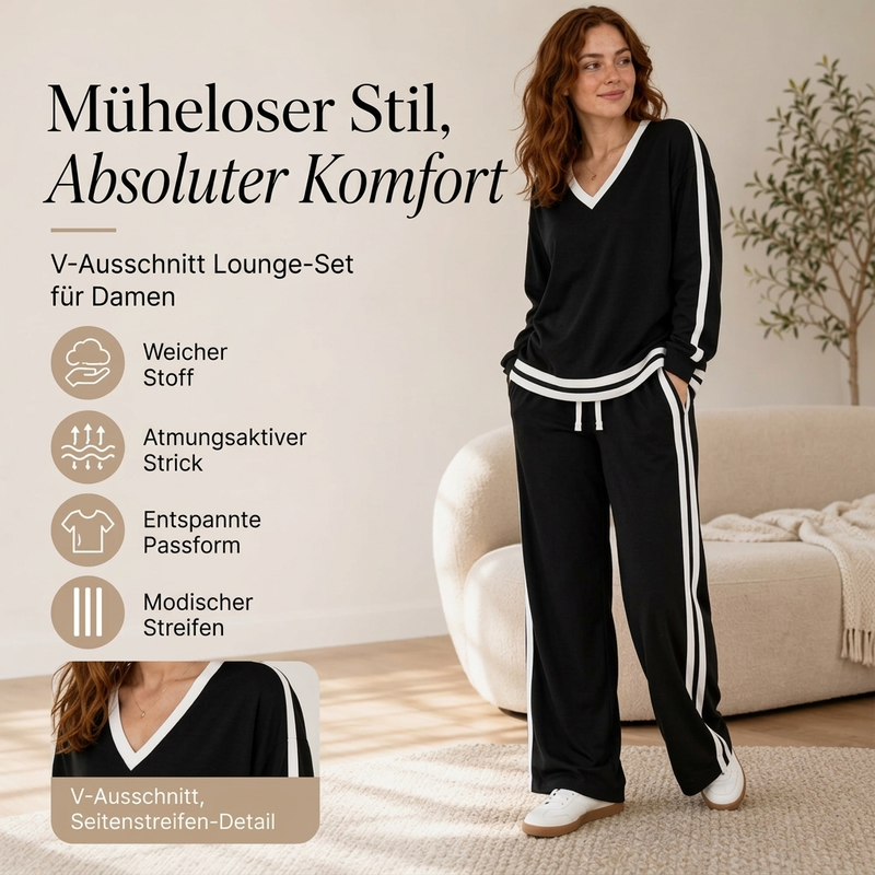 📢🎉50%Rabatt!!!🛍️✨Damen-Set mit V-Ausschnitt-Pullover und Weithosen
