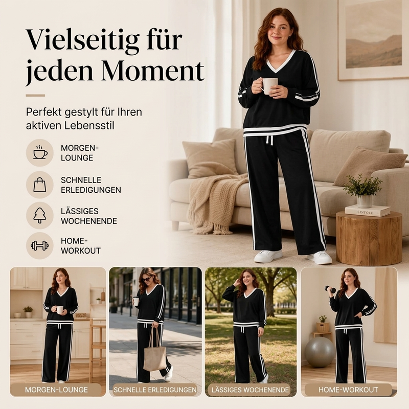 📢🎉50%Rabatt!!!🛍️✨Damen-Set mit V-Ausschnitt-Pullover und Weithosen