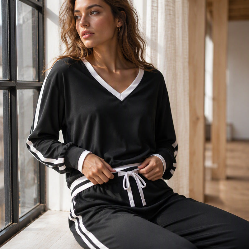 📢🎉50%Rabatt!!!🛍️✨Damen-Set mit V-Ausschnitt-Pullover und Weithosen