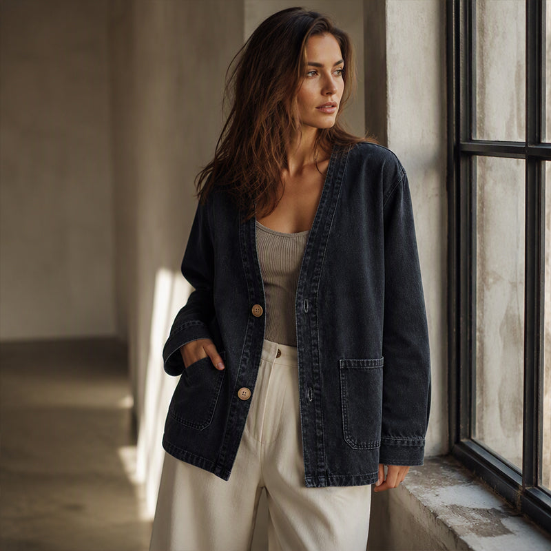 📢🎉50%Rabatt!!!🛍️✨Legere Jeans-Strickjacke mit V-Ausschnitt für Damen