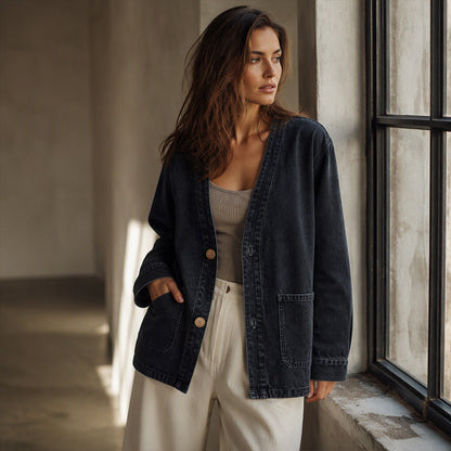 📢🎉50%Rabatt!!!🛍️✨Legere Jeans-Strickjacke mit V-Ausschnitt für Damen