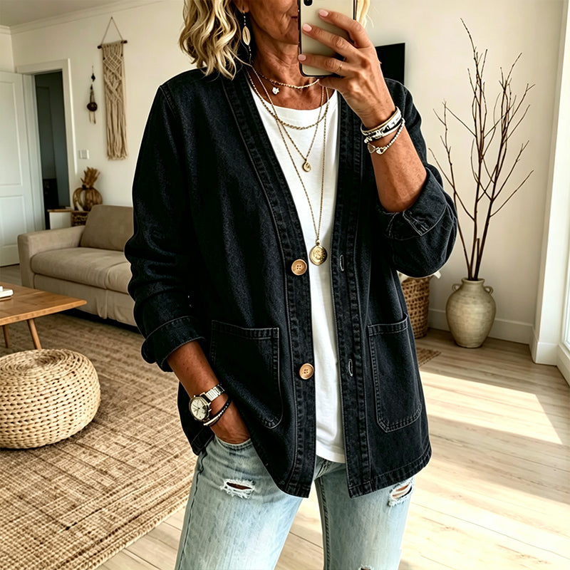 📢🎉50%Rabatt!!!🛍️✨Legere Jeans-Strickjacke mit V-Ausschnitt für Damen