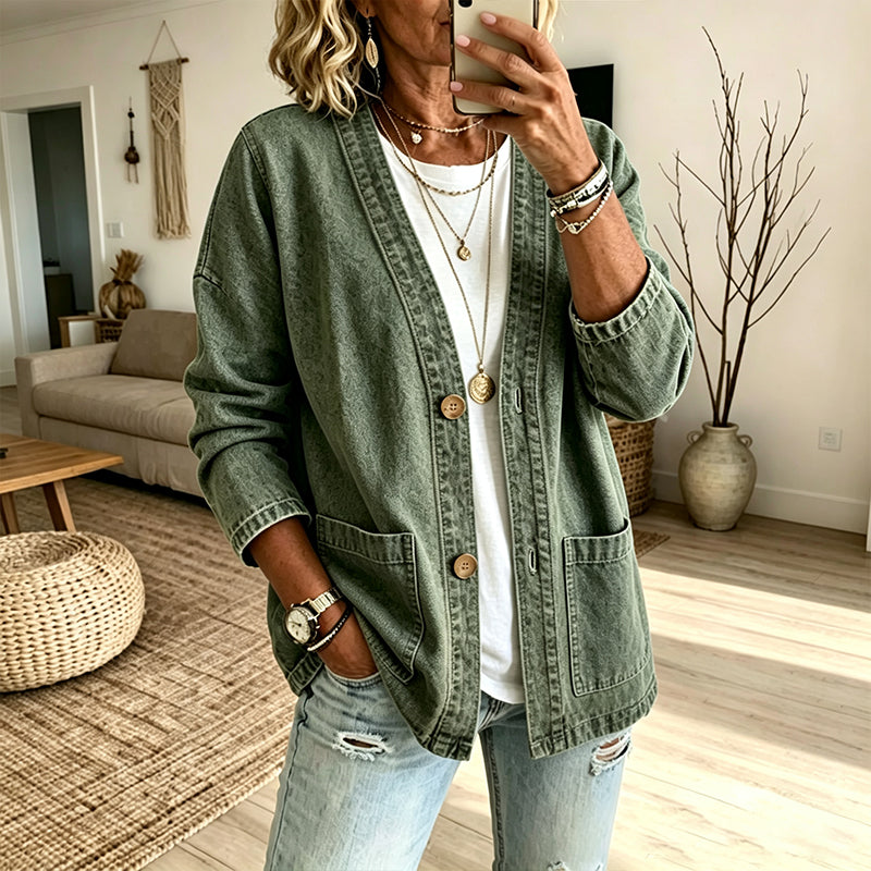📢🎉50%Rabatt!!!🛍️✨Legere Jeans-Strickjacke mit V-Ausschnitt für Damen