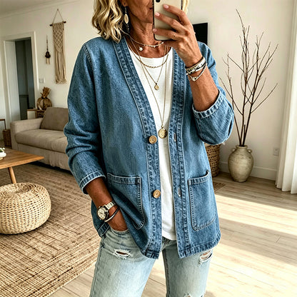 📢🎉50%Rabatt!!!🛍️✨Legere Jeans-Strickjacke mit V-Ausschnitt für Damen