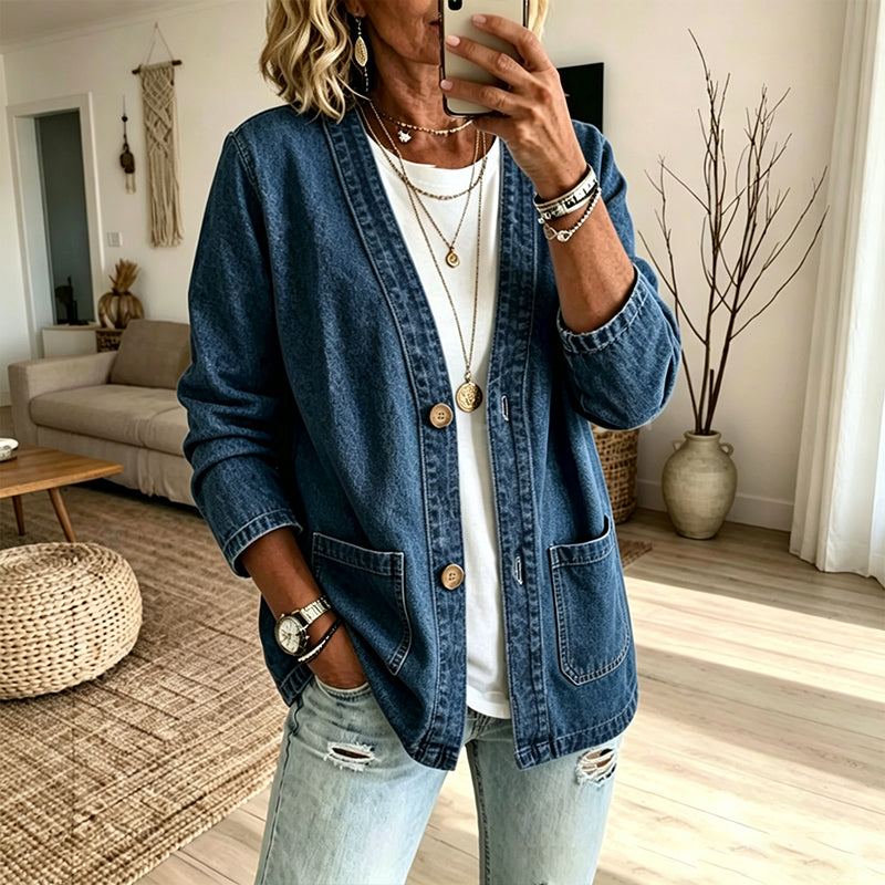 📢🎉50%Rabatt!!!🛍️✨Legere Jeans-Strickjacke mit V-Ausschnitt für Damen