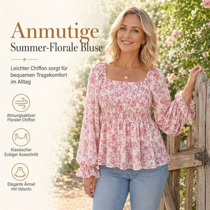 📢🎉50%Rabatt!!!🛍️✨Lässige Damen-Bluse mit quadratischem Ausschnitt, ausgestellten Ärmeln und Blumenmuster aus Chiffon, Ferien-Top