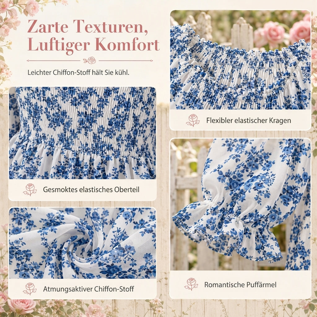 📢🎉50%Rabatt!!!🛍️✨Lässige Damen-Bluse mit quadratischem Ausschnitt, ausgestellten Ärmeln und Blumenmuster aus Chiffon, Ferien-Top