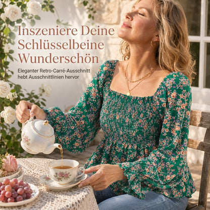 📢🎉50%Rabatt!!!🛍️✨Lässige Damen-Bluse mit quadratischem Ausschnitt, ausgestellten Ärmeln und Blumenmuster aus Chiffon, Ferien-Top
