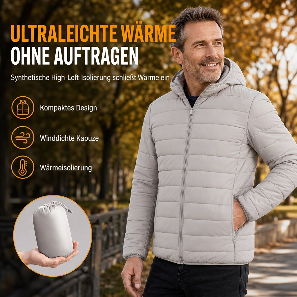 Leichte, gesteppte Herren-Baumwolljacke mit Kapuze, kurz geschnitten, casual, für den Winter, in großen Größen