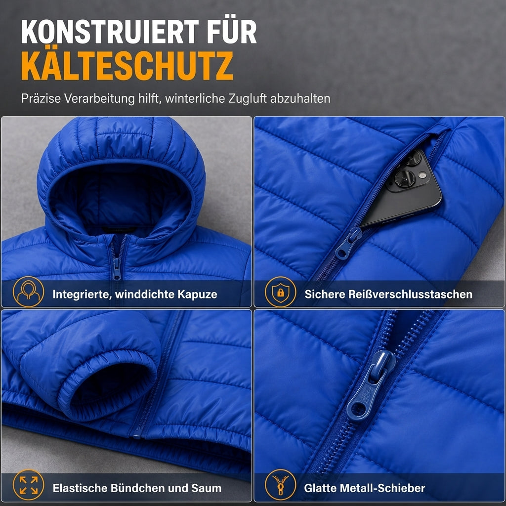 Leichte, gesteppte Herren-Baumwolljacke mit Kapuze, kurz geschnitten, casual, für den Winter, in großen Größen
