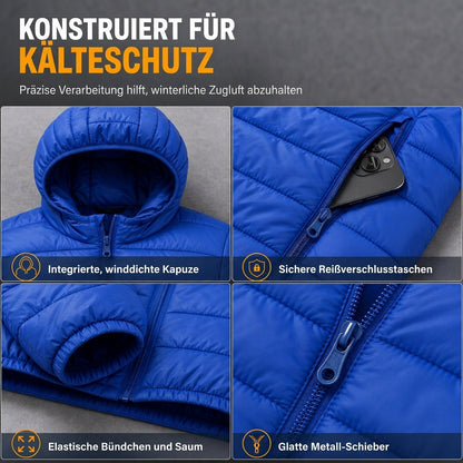 Leichte, gesteppte Herren-Baumwolljacke mit Kapuze, kurz geschnitten, casual, für den Winter, in großen Größen