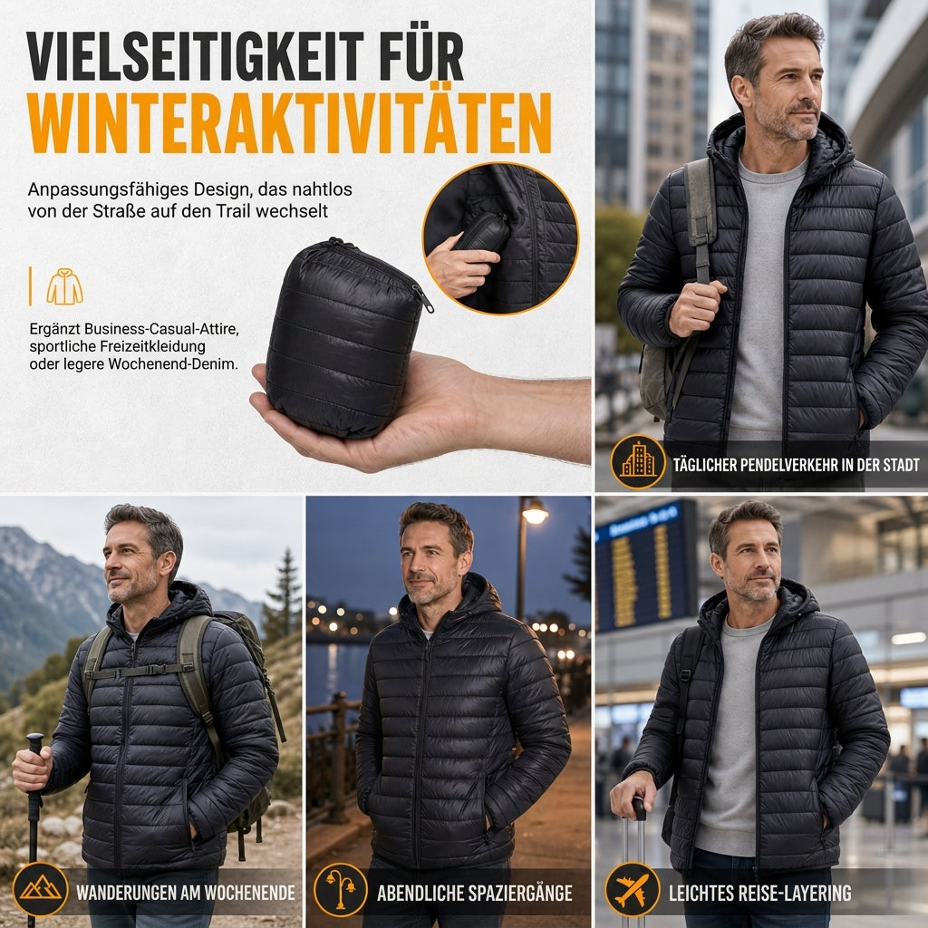 Leichte, gesteppte Herren-Baumwolljacke mit Kapuze, kurz geschnitten, casual, für den Winter, in großen Größen