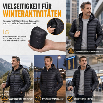 Leichte, gesteppte Herren-Baumwolljacke mit Kapuze, kurz geschnitten, casual, für den Winter, in großen Größen