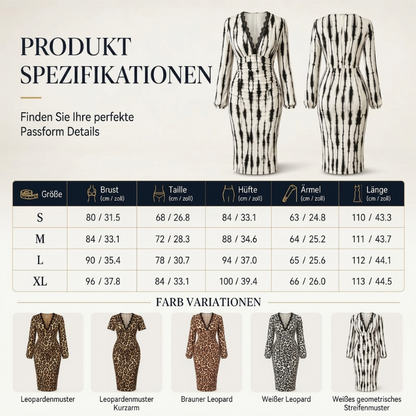 🔥Beliebtes Produkt ！✨Damen Midikleid mit Spitze, Leopardenmuster, V-Ausschnitt und Laternenärmeln